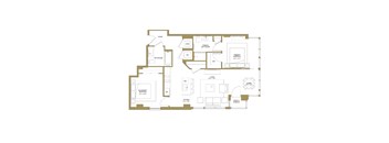 A floor plan of a house with a living room, dining room, kitchen, and bathroom.