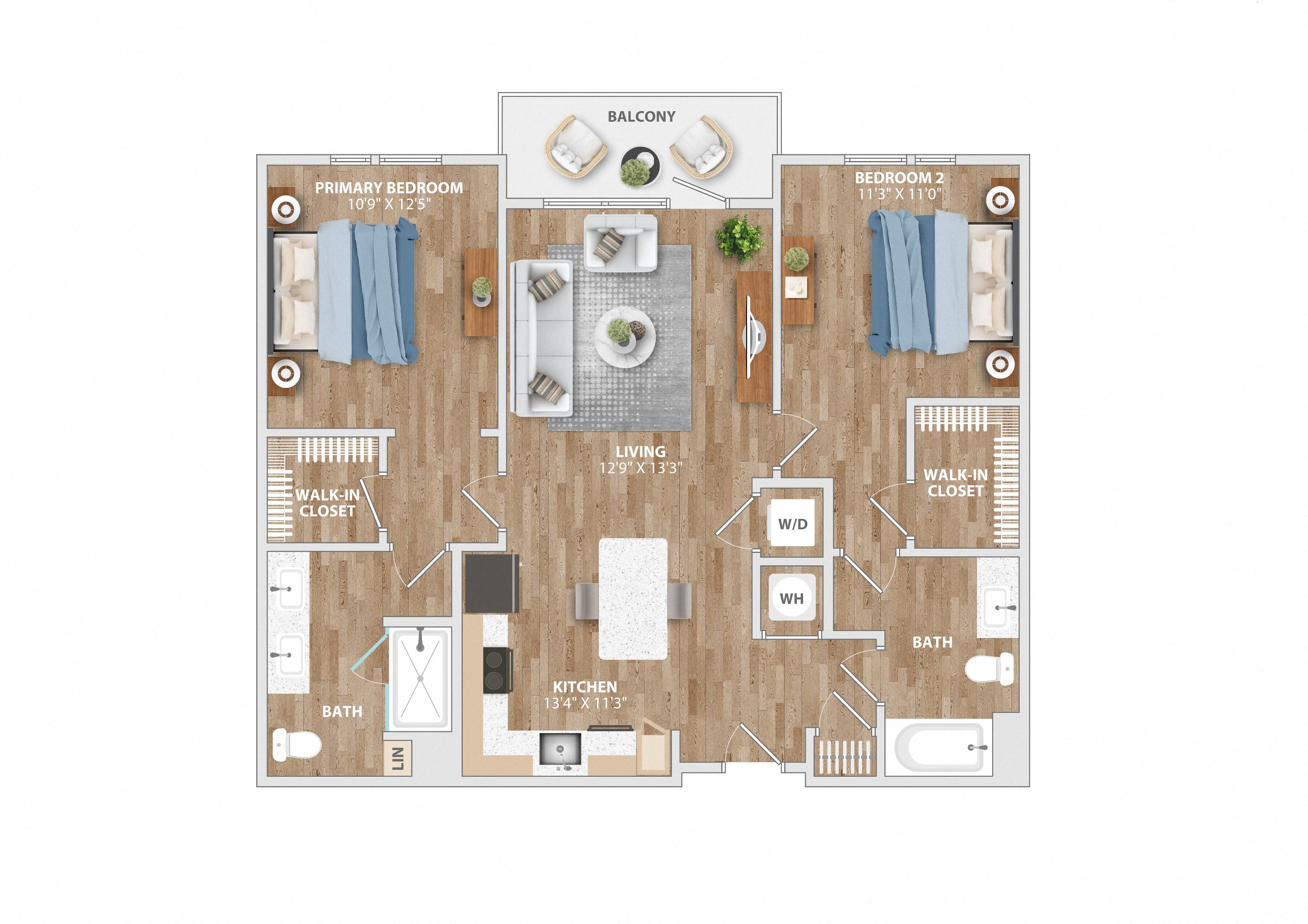 B3B Floor Plan 2 Bed 2 Bath 1,106 Sq. Ft. at Hawkins Press Apartments, Charlotte