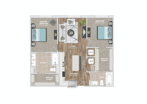 A floor plan of a house with a living room, dining room, kitchen, and bathrooms.