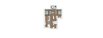 A floor plan of a house with two bedrooms, a living room, a kitchen, a bathroom, and a walk-in closet.
