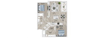 2 bed 2 bath B5 Floor Plan at Metropolitan at the Riverwalk, North Carolina, 28401