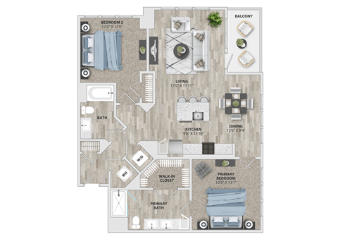 2 bed 2 bath B5 Floor Plan at Metropolitan at the Riverwalk, North Carolina, 28401