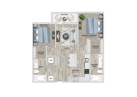 2 bed 2 bath B7 Floor Plan at Metropolitan at the Riverwalk, Wilmington, NC 28401