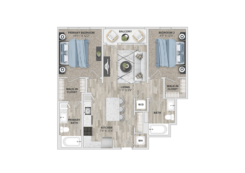 2 bed 2 bath B8 Floor Plan at Metropolitan at the Riverwalk, Wilmington, NC