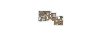 A floor plan of a house with a kitchen, living room, dining room, and bathrooms.