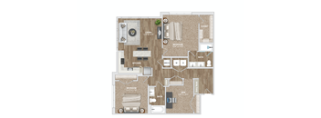 2 bed 2 bath BD2-1 Floor Plan at Preston Ridge, Cary, 27513