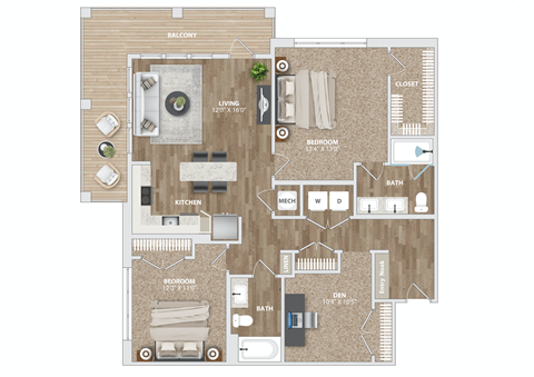 2 bed 2 bath BD2 Floor Plan at Preston Ridge, North Carolina