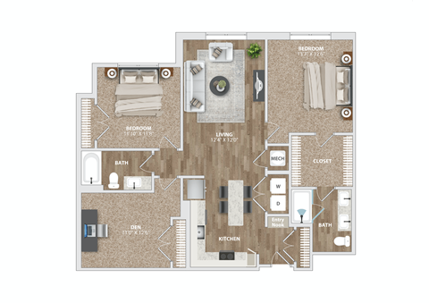 2 bed 2 bath BD4 Floor Plan at Preston Ridge, North Carolina