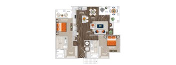 2 Bed 2 Bath Bergomot Floor Plan at Trelago Apartments, Florida