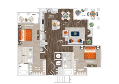 2 Bed 2 Bath Bergomot Floor Plan at Trelago Apartments, Florida