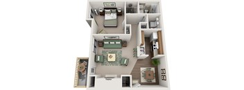 a 3d floor plan of a house with a bedroom and living room