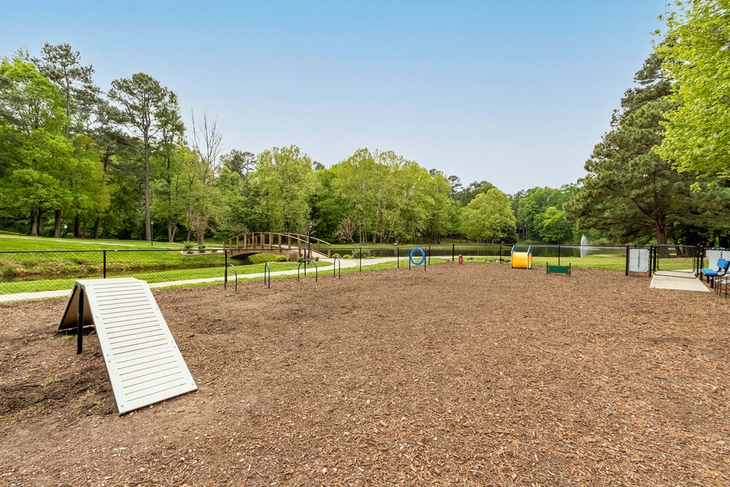 a park with a playground and a bridge