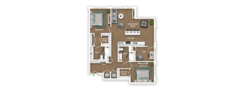 A floor plan of a house with a living room, dining room, kitchen, and four bedrooms.