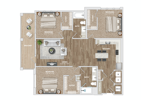 3 bed 2 bath C2 Floor Plan at Preston Ridge, North Carolina