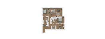 A floor plan of a house with a living room, dining room, kitchen, and four bedrooms.