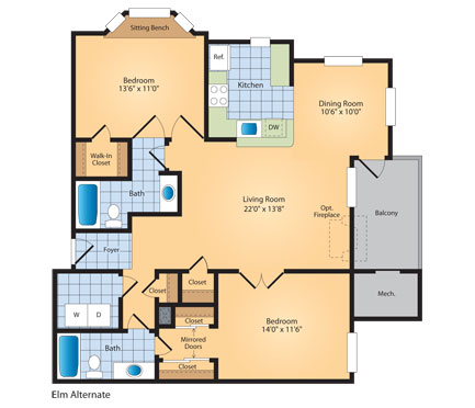 B1_1133 Floor Plan at Cascades Overlook, Virginia, 20165
