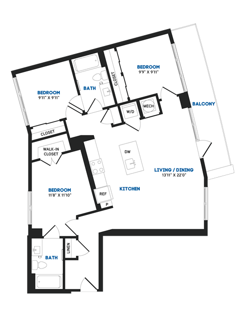 D03P Floor Plan at The Chase at Bryant Street, Washington, DC 20002