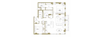 A floor plan of a house with a living room, dining room, kitchen, and two bathrooms.