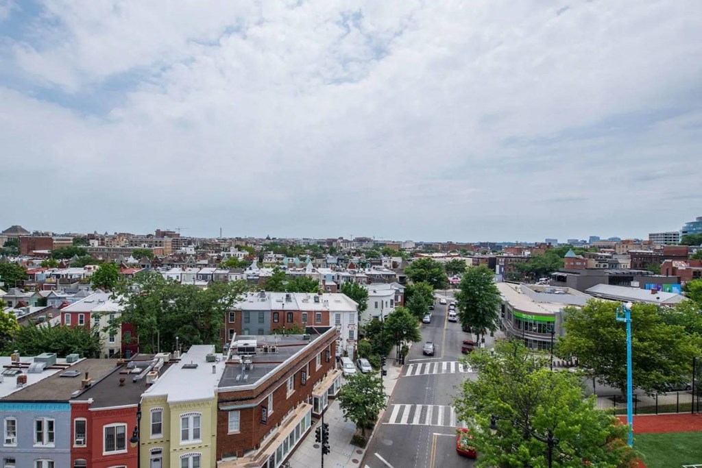 a view of the city from the roof of a building