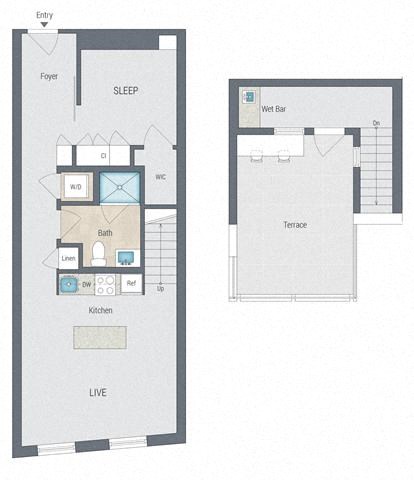 a floor plan of a house with a bedroom and a living room