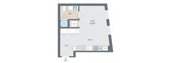 a floor plan of a house with a bedroom and a living room