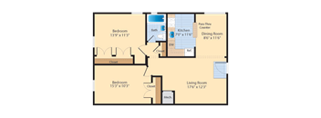 2 bed 1 bath B3 Floor Plan at The Fields of Old Town, Alexandria, VA