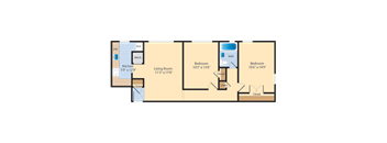2 bed 1 bath  B4 Floor Plan at The Fields of Old Town, Alexandria, Virginia