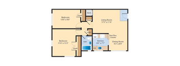 2 bed 1 bath B2 Floor Plan at The Fields of Old Town, Alexandria, Virginia