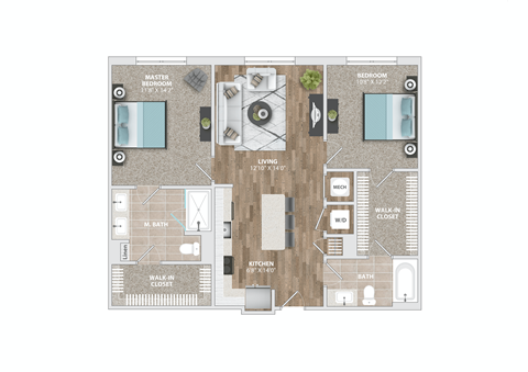 a floor plan of a house with furniture and a closet