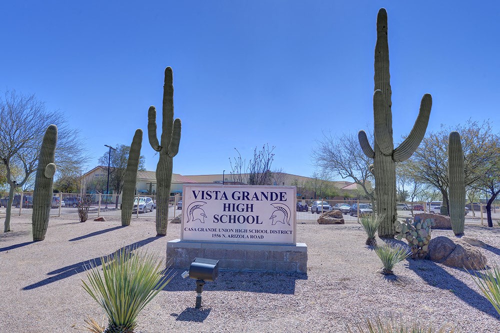 A sign for Vista Grande High School at Cottonwood Crossing, Casa Grande, AZ 85122  