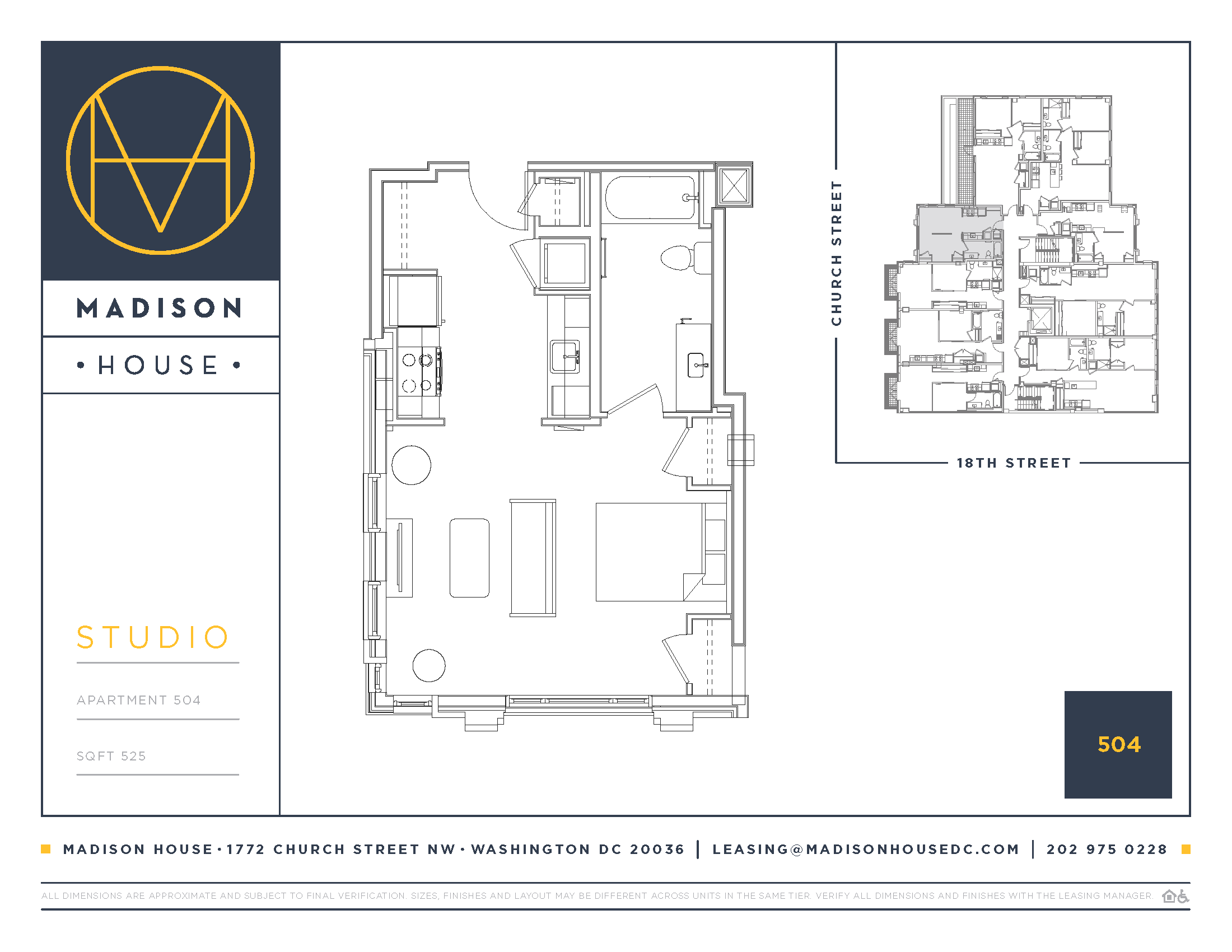 A floor plan for Madison House Studio shows a layout with a studio apartment and a larger apartment.