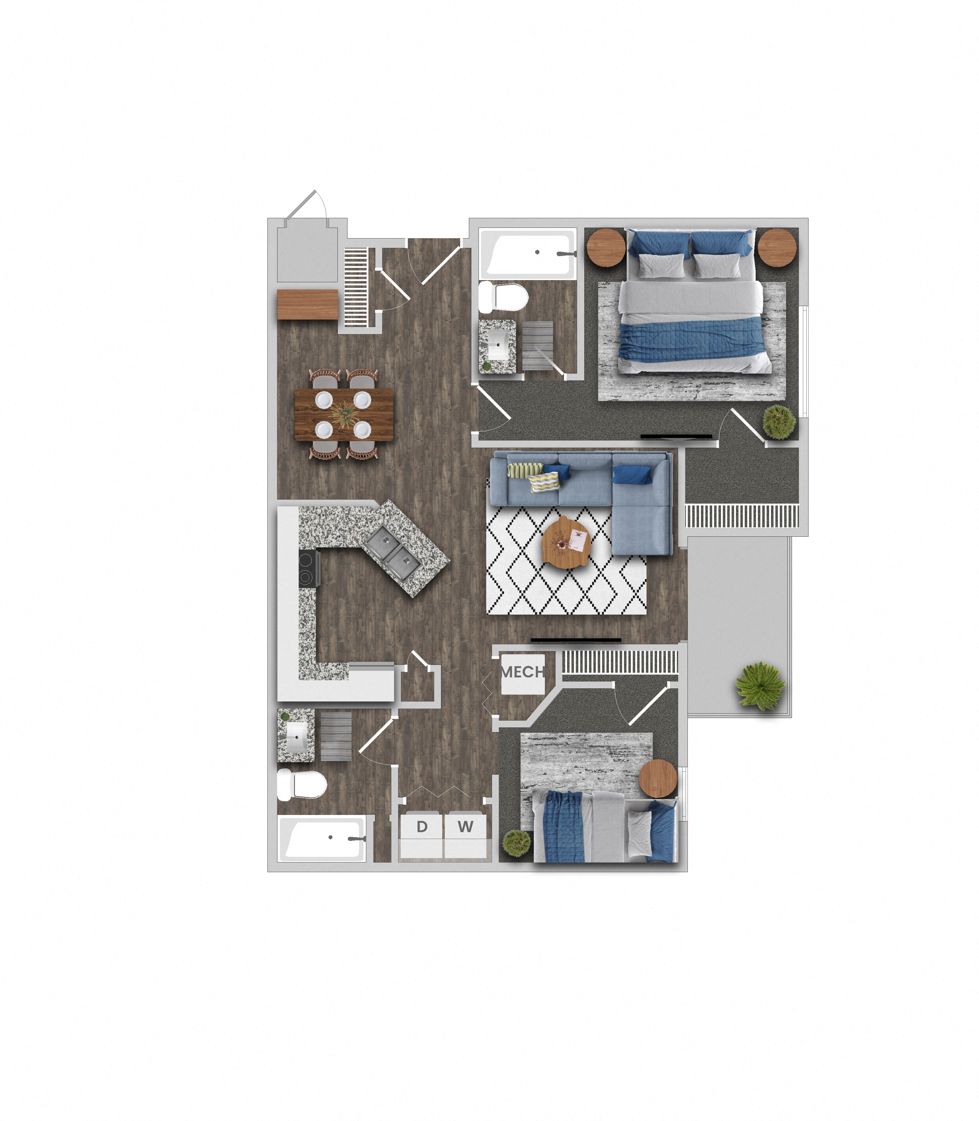 2B2B Floor Plan at Magnolia Pointe, Georgia, 30096