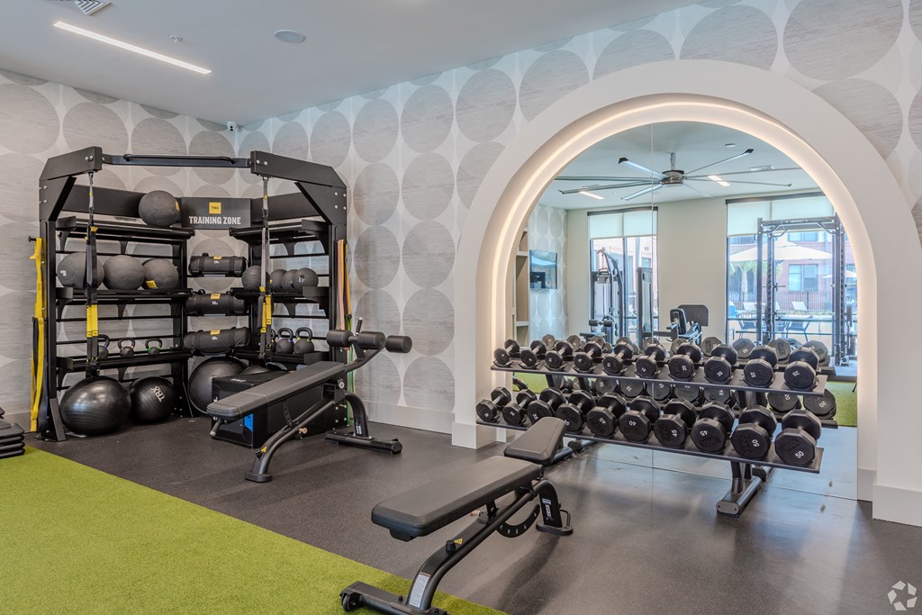 the gym at the m on hennepin apartments at Metropolitan at the Riverwalk, Wilmington, NC, 28401