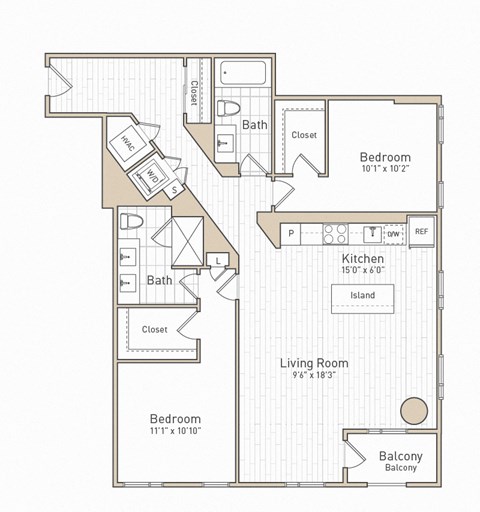 a floor plan of a bedroom apartment at The Boro, Tysons