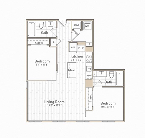 a floor plan of a bedroom apartment at The Boro, Tysons, VA