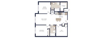 A floor plan of a house with a master bedroom, a living area, a kitchen, and two additional bedrooms.