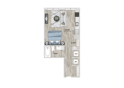 Studio 1 bath S3 floor plan at Metropolitan at the Riverwalk, Wilmington, NC