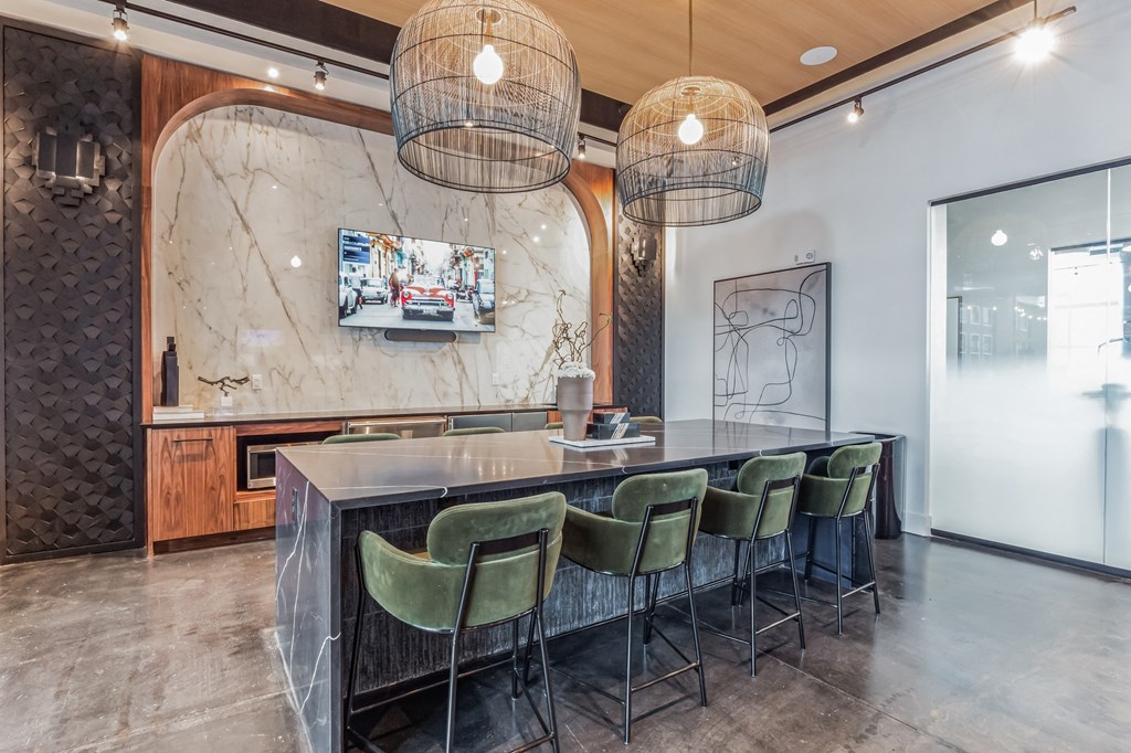 a dining room with a marble table and chairs at South and Hollis, Charlotte, NC, 28209