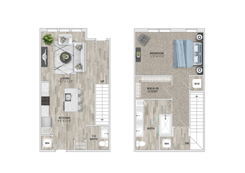 1 bed 1.5 bath TH floor plan at Metropolitan at the Riverwalk, Wilmington, NC 28401