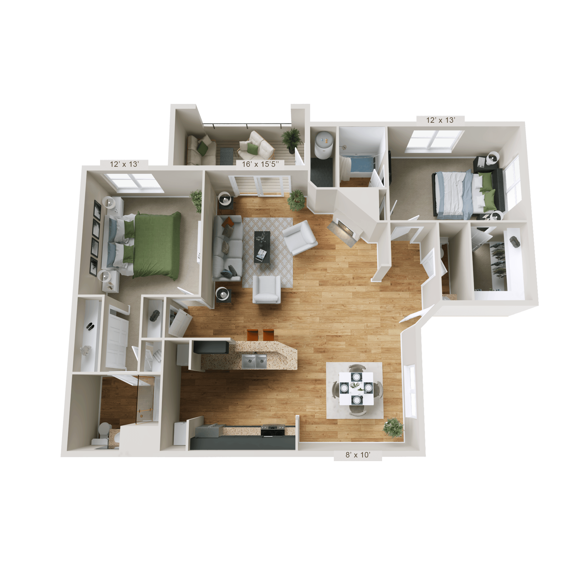 2 Bedroom 2.5 Bath Floor Plan at Crestline Cary, North Carolina, 27511