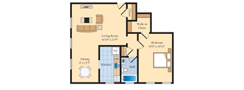1 bed 1 bath  A5 Floor Plan at The Fields of Bethesda, Chevy Chase, MD, 20815