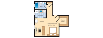 Studio S1 Floor Plan at The Fields of Bethesda, Maryland, 20815
