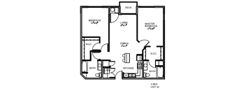 A black and white image of a 2 bedroom apartment layout.