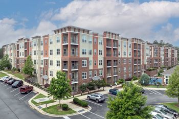 A Exterior View of Apartment Building at The Aster Apartments, Cary, NC