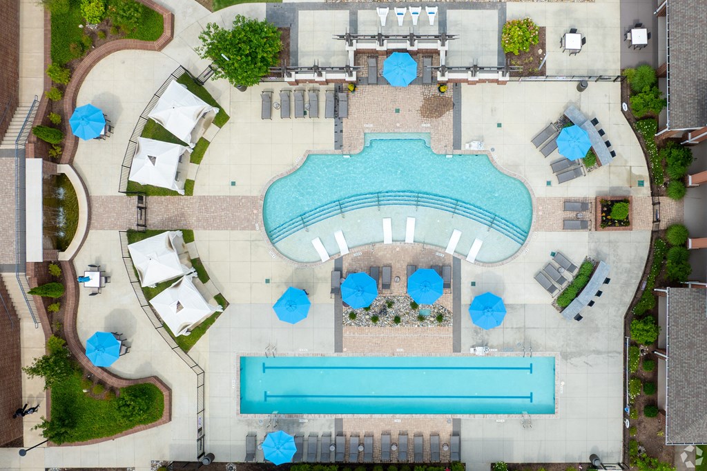 Aerial View of a Swimming Poolat The Aster Apartments, Cary, NC, 27519