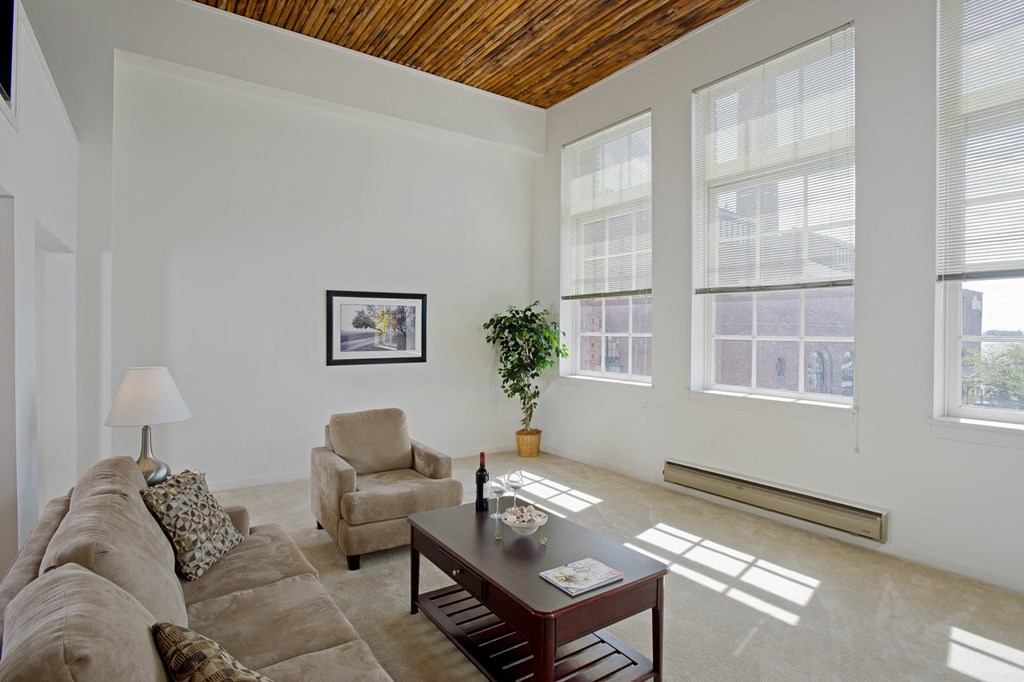 a living room with a couch and a coffee table at Tindeco Wharf, Maryland, 21224