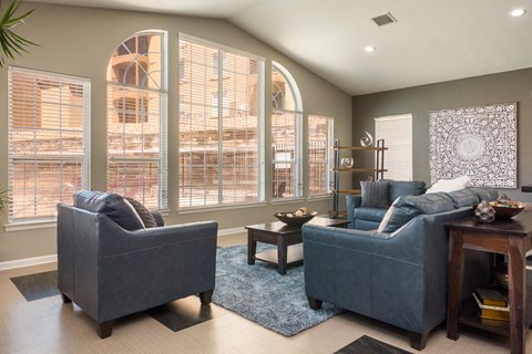 A living room with two grey couches and a coffee table.