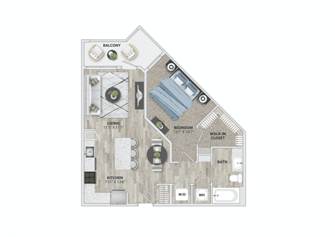 1 bed 1 bath A3 floor plan at Metropolitan at the Riverwalk, Wilmington, NC 28401