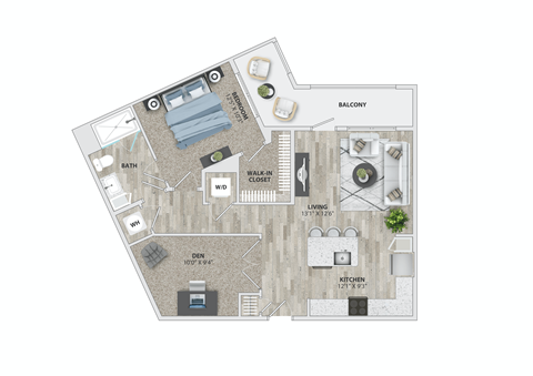 1 bed 1 bath A5 floor plan at Metropolitan at the Riverwalk, Wilmington
