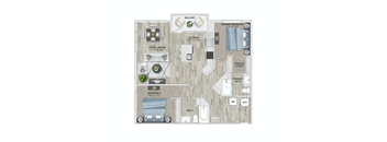2 bed 2 bath B2 Floor Plan at Metropolitan at the Riverwalk, Wilmington